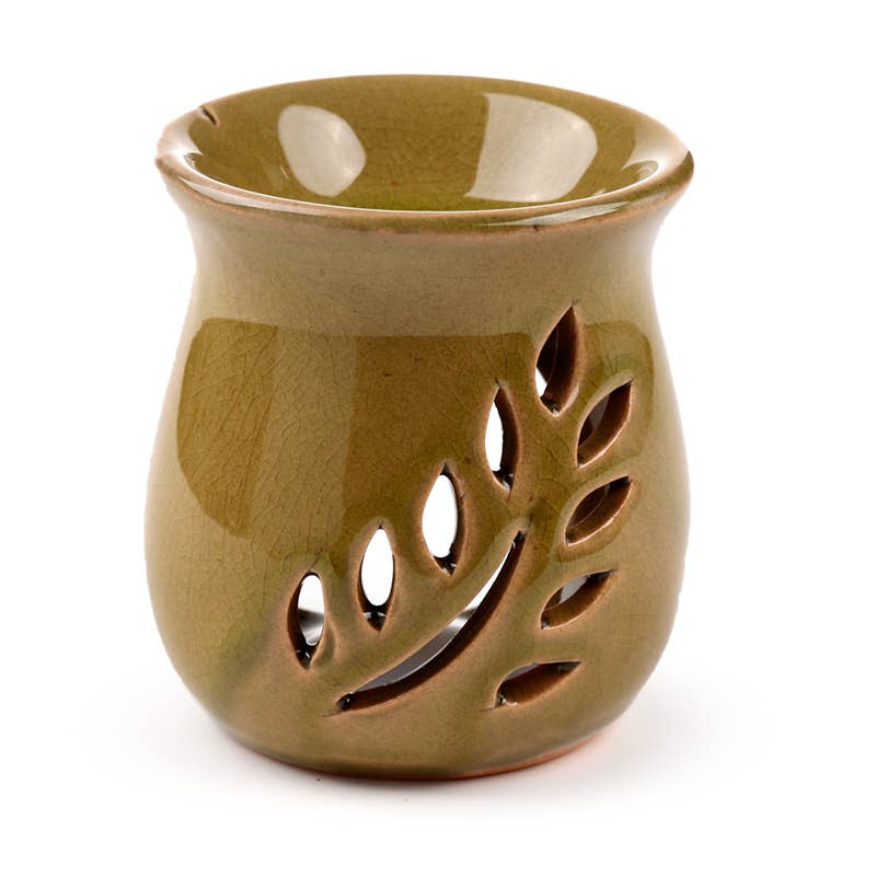 Puckator Ltd - Wholesale Oil Warmer - Simple Leaf Fretwork Design Crackle Glaze Ceramic Oil Burner4