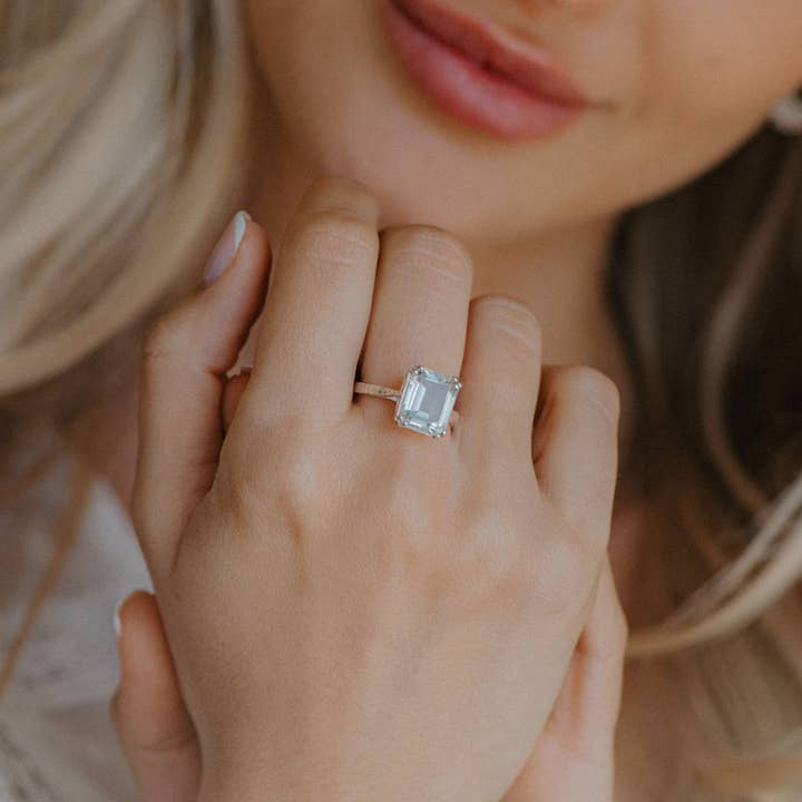 Silver Green Quartz Ring - Luna for wholesale by Dainty London