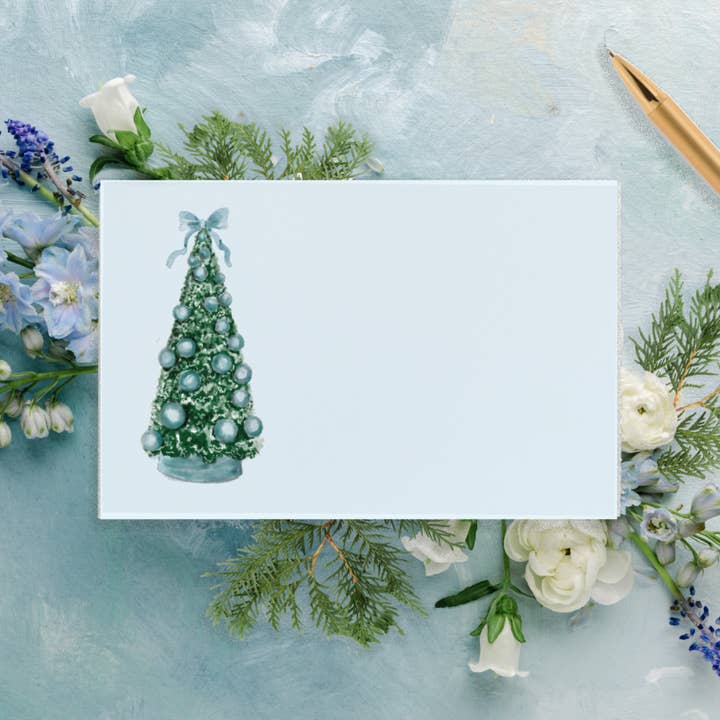 5.5x8.5 Handmålad anteckningsblock - blå julgran för wholesale av Ashley Triggiano Art & Design