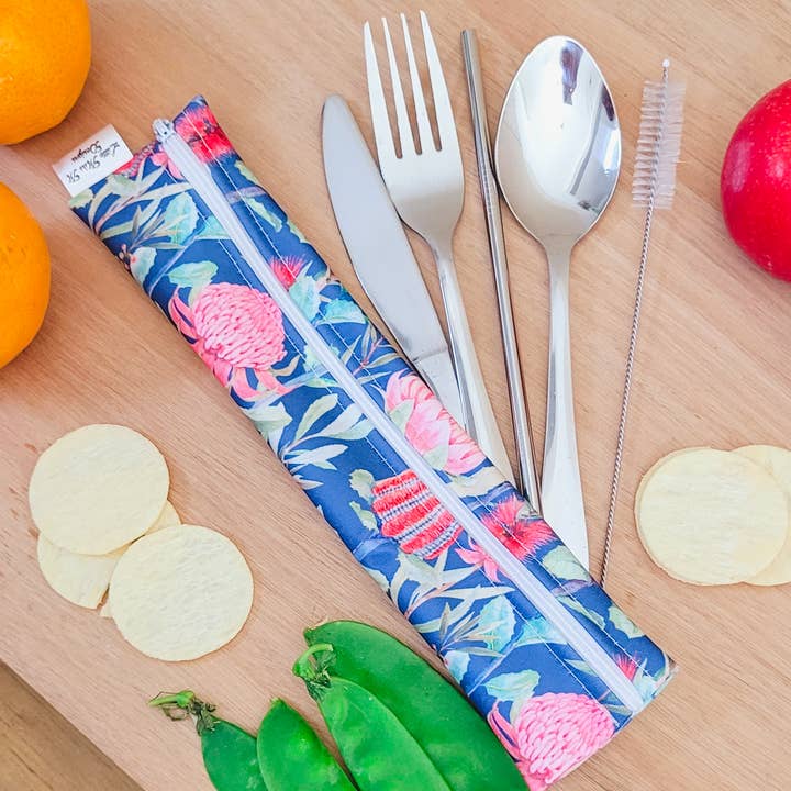 Navy Natives Cutlery Pouch for wholesale by Little Miss M Designs