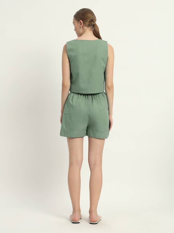 Shorts Matching Set Mint V Neck Overlap for wholesale by Thevasa
