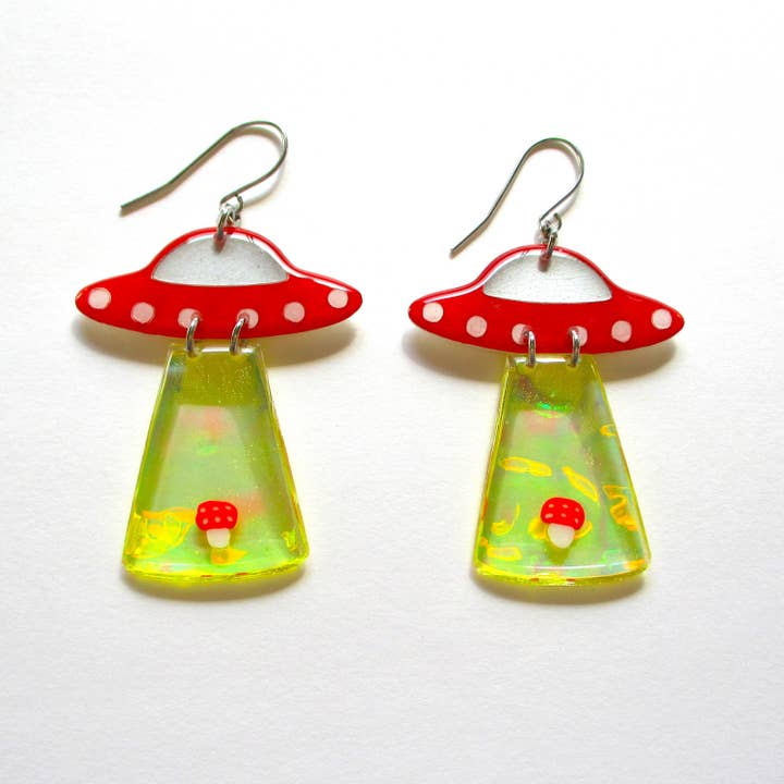 Pendientes de botón de ovni de seta de espacio de novedad para venta al por mayor de Wuve