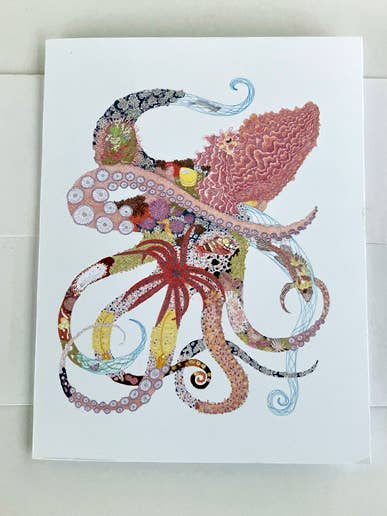 PACIFIC OCTOPUS SHORELINE HABITAT NOTECARD for wholesale by Jill Bliss Artwork