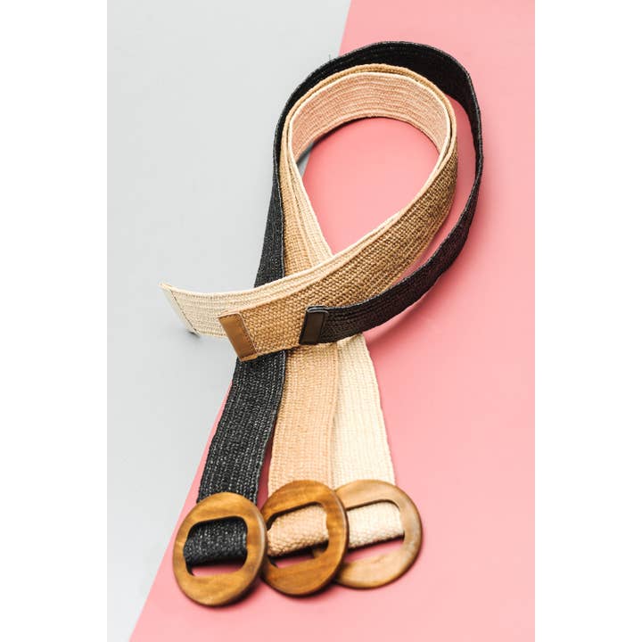 JOSSLYN by wall to wall - Wholesale Belt - Women's - WOODEN BUCKLE RATTAN STRETCH WAIST BELT 40BT620