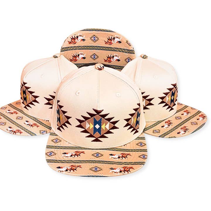 El Paso Saddleblanket - Wholesale Flat Brim Cap - Unisex - Southwest EmbroideRed "Geo Horse" Snapback Hats