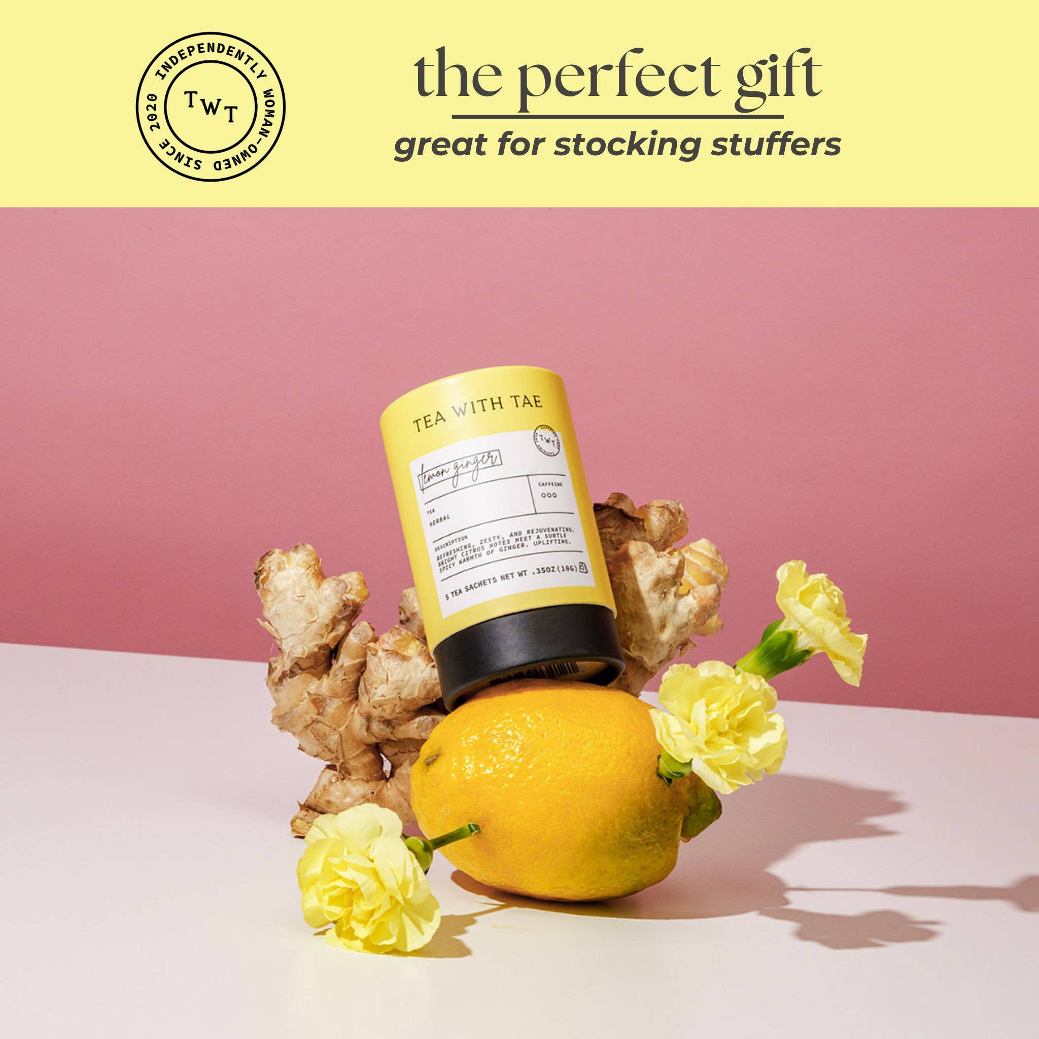 Tea with Tae - Vente Sachets de thé - Coffret cadeau mini tube de tisane citron gingembre (5 sachets de thé)6