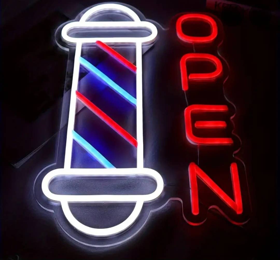 Salon Equipment Pros - Vente Enseignes néon - OP-Tech Barbershop Enseigne Lumineuse LED Ouverte 16"1