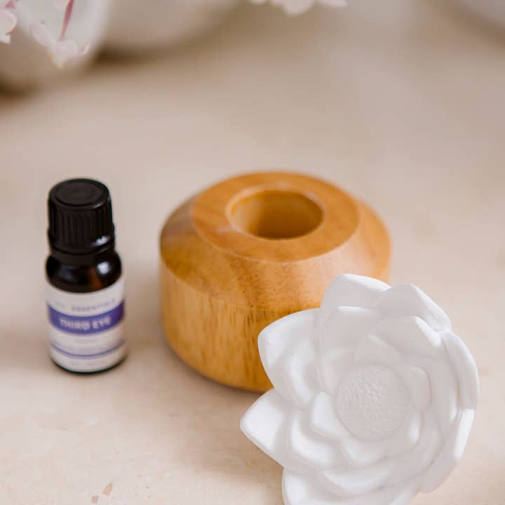 Zea - Vente Diffuseur électronique - Diffuseur Fleur de Lotus en Céramique avec Base en Bois3