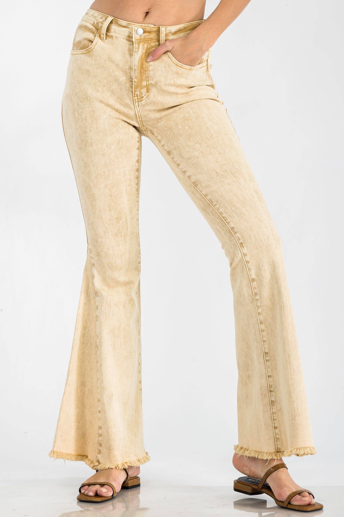 BNS - Wholesale Jeans - Women's - Acid Denim Bell Bottom Pants with Pockets Pink0