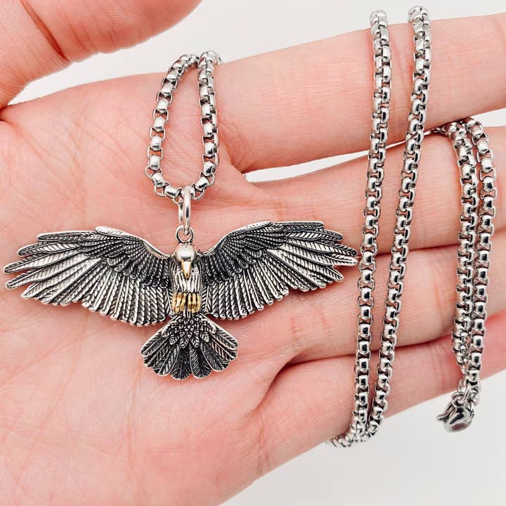 Eagle Spreads Its Wings Pendant Men's Necklace - MJ for wholesale by Mio Queena