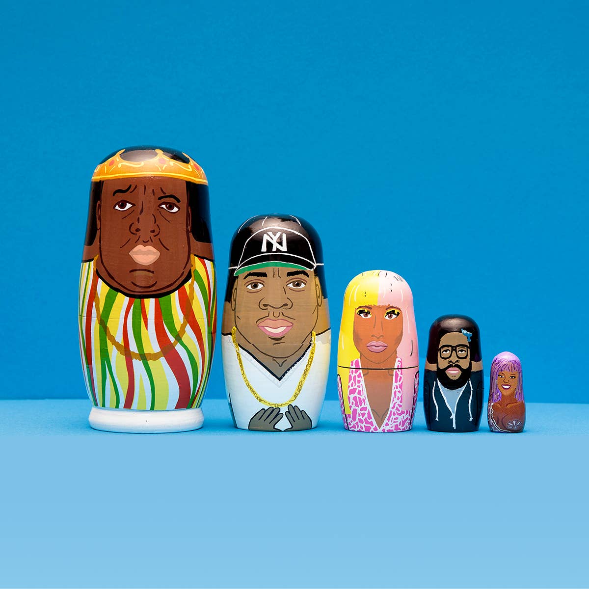 Larney + Babs - Wholesale Doll - Kids - East Coast Rappers Wooden Nesting Doll Sets