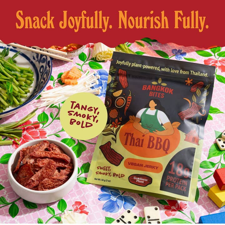 Bangkok Bites Vegan Jerky, Thai Barbecue for wholesale by Bangkok Bites