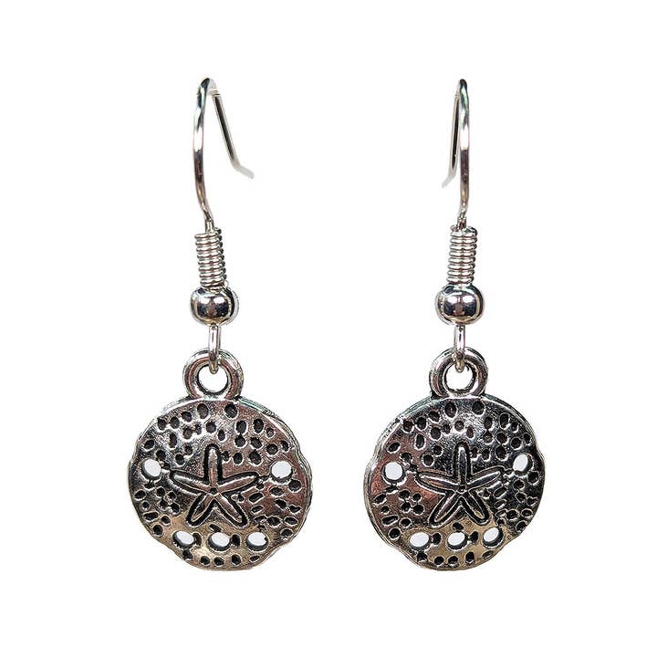 Antique Silver Sand Dollar Vintage Style Earrings for wholesale by Stylish Jewelry Supply