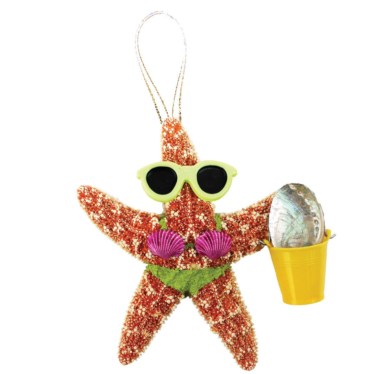 California Seashell Company - Wholesale Ornament - Beach Girl Bucket Sugar Starfish Ornament2