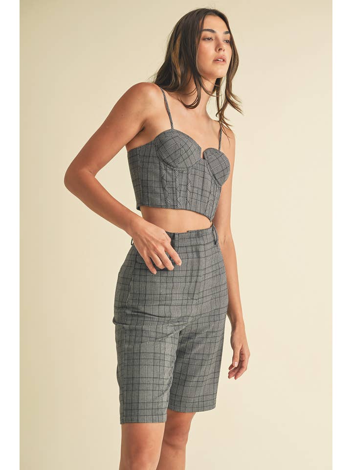 PLAID GRIGIO Top a bustino in tartan in vendita all'ingrosso su Faire