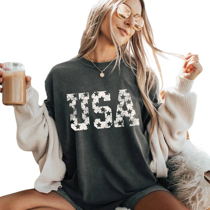 USA Distressed T-shirt Comfort Color for wholesale by Brandy & Daisy's Boutique