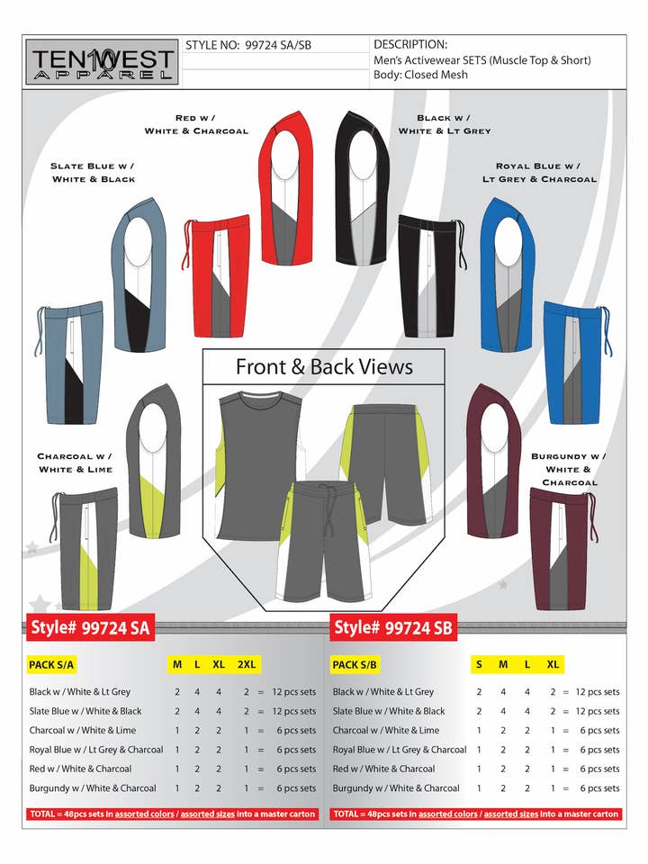 Netzgarnituren für Herren S-XL - 99724SB für den Großhandel von Ten West Apparel