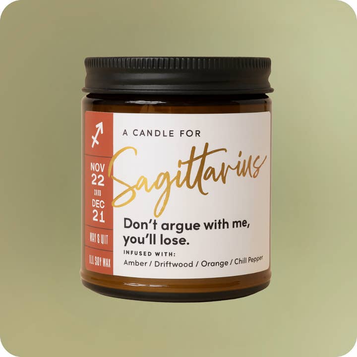 SAGITTARIO 22 Nov-21 Dic Elemento Fuoco per la vendita all'ingrosso da parte di Wax &. Wit Candles