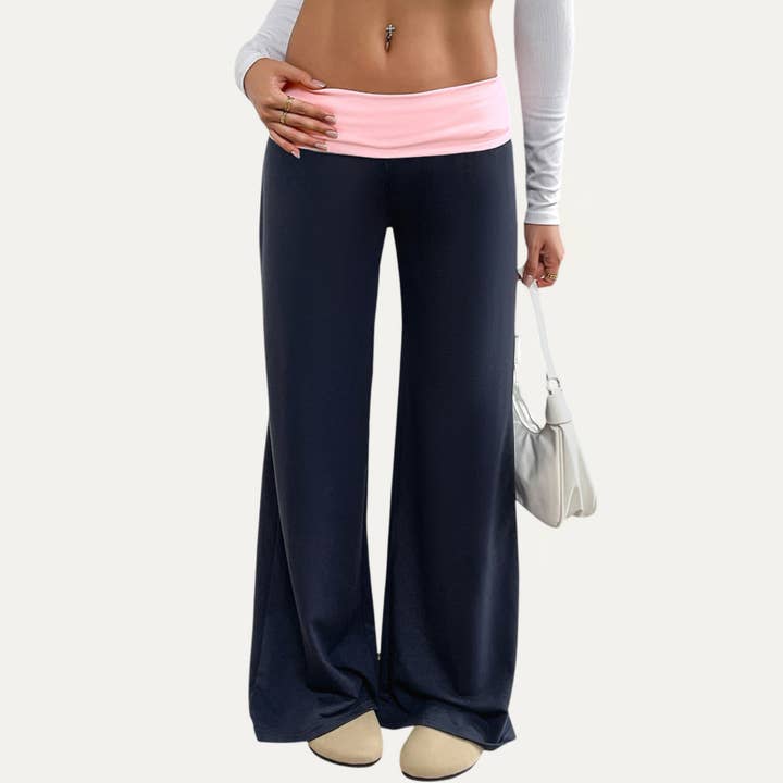 Relaxed Navy and Pink Wide-Leg Loungewear Pants for wholesale on Faire2