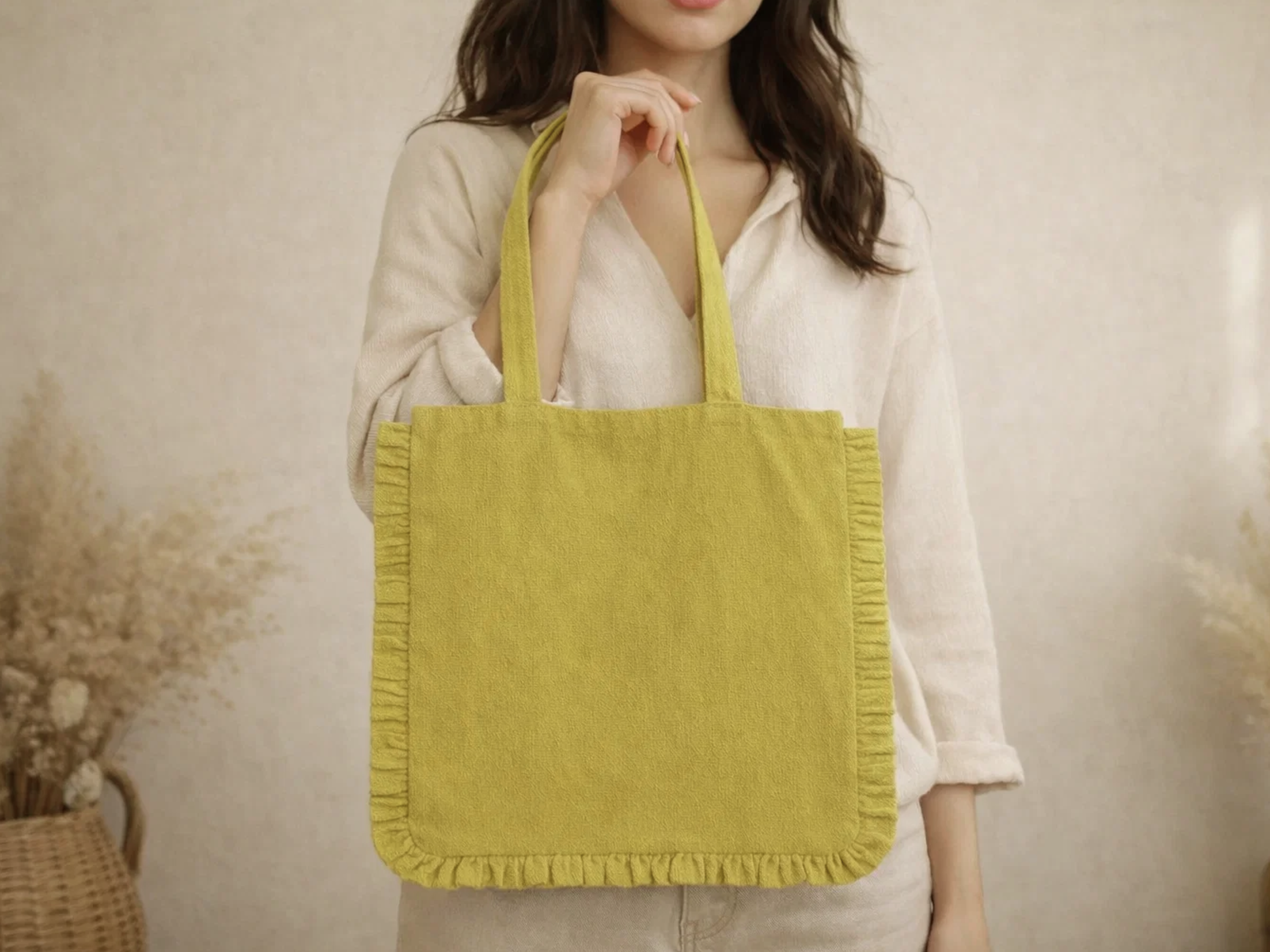 House of Kraft Jewelry & Accessories - Wholesale Tote Bag - Women's - Canvas Ruffle Tote | Canvas Colored Tote Bag | Unbranded 6
