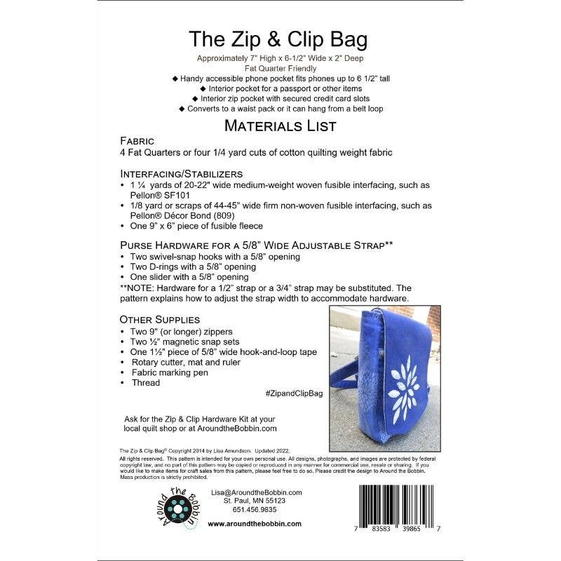Around the Bobbin - Wholesale Craft Supplies - Zip & Clip Bag | Sewing Pattern2