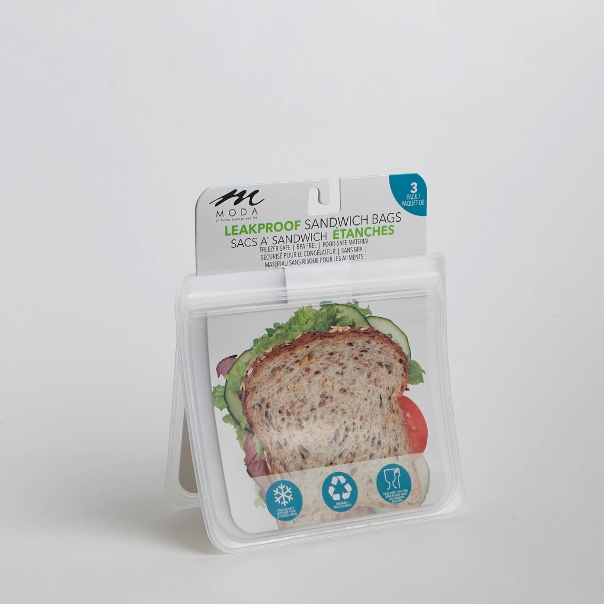 Moda at Home Enterprises, Ltd - Wholesale Food Storage Wrap/Bag - LEAK PROOF EVA SANDWICH BAG 8" X 7.6" REUSEABLE (3PK)