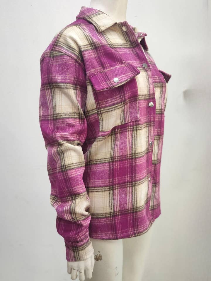 Rosa Clothing - Wholesale Shirt Jacket/Shacket - Women's - Contrasting long-sleeved brushed plaid jacket8