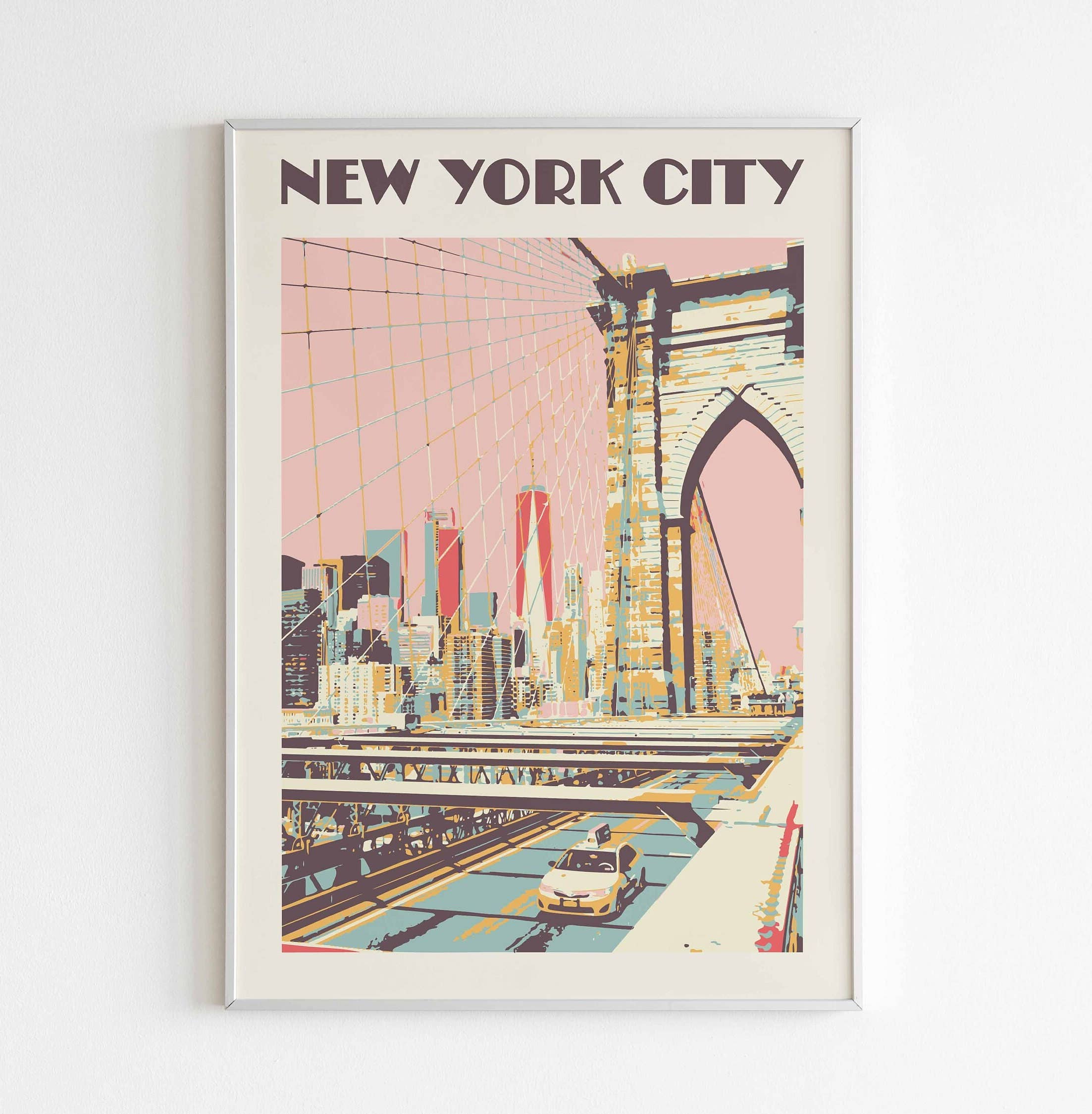 Newpencilbox Art - Wholesale Art Print - New York City Poster Vintage Retro Brooklyn Bridge Art Print2