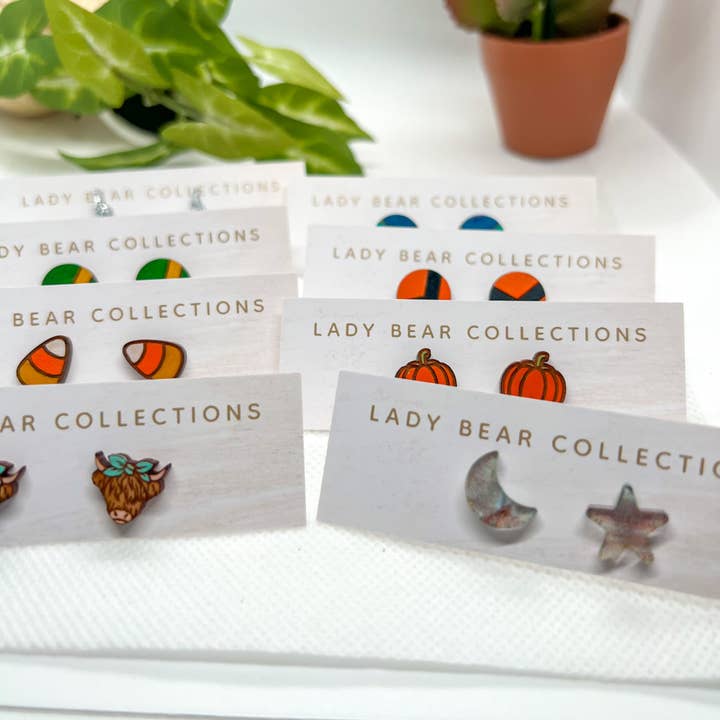 Lady Bear Collections - Wholesale Stud/Post Earrings - Hand Painted Highland Cows2