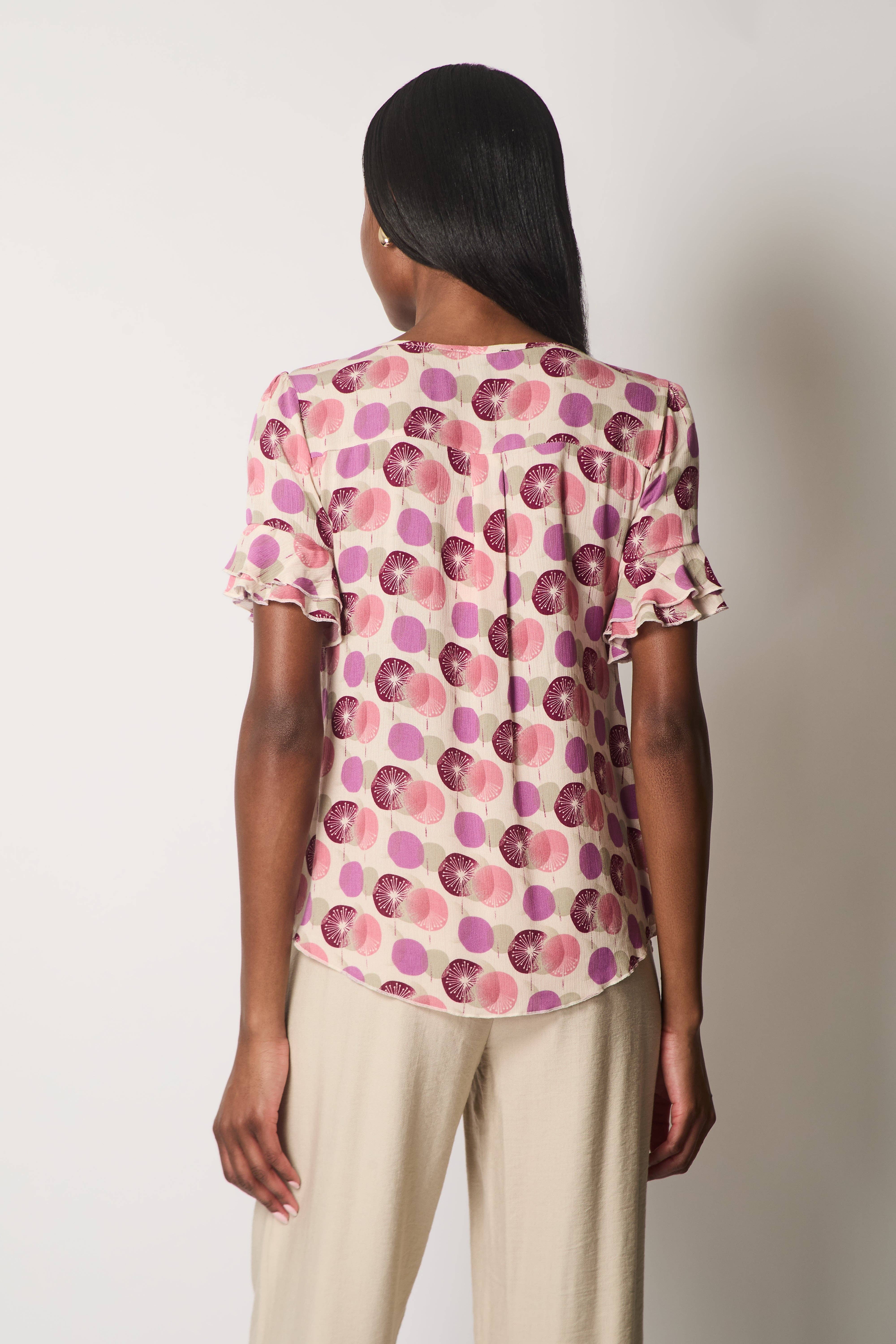 SOLO – wholesale Blouse – Women’s – Printed Tie-Neck Top - Purple3