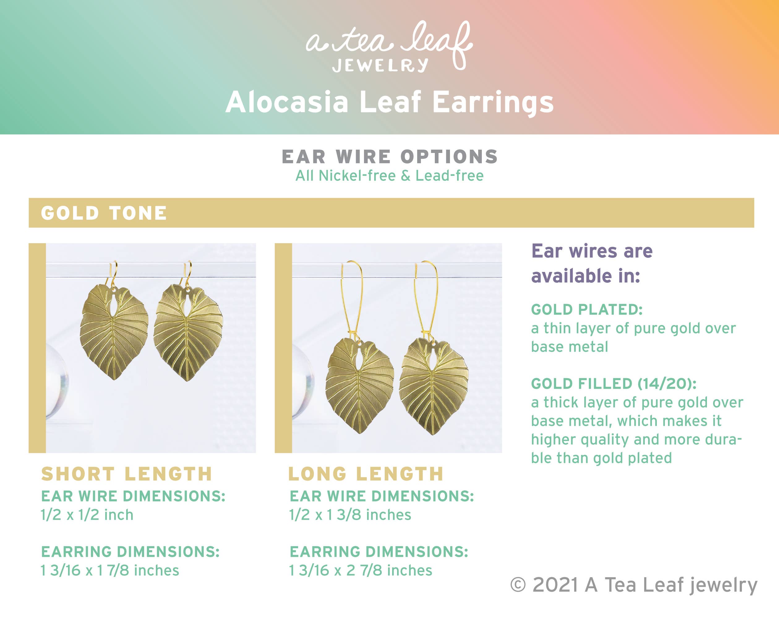 A Tea Leaf Jewelry - Wholesale Hangende/ronde oorbellen - Alocasia Leaf Oorbellen2