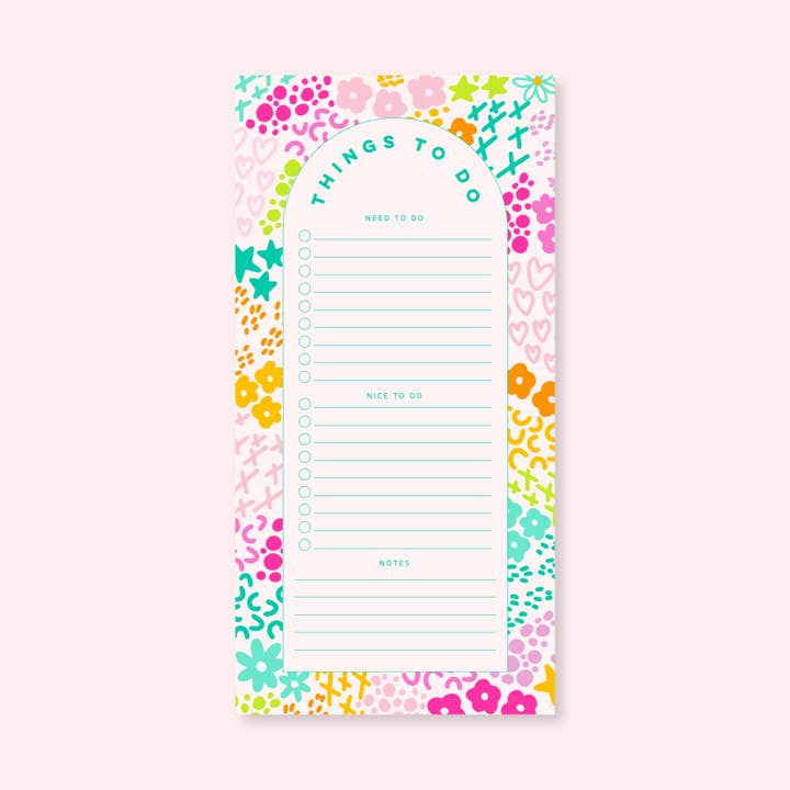 Cleary Lane - Wholesale Notepad - List Notepad | 4.25"x8.5" | Pink Rainbow Garden