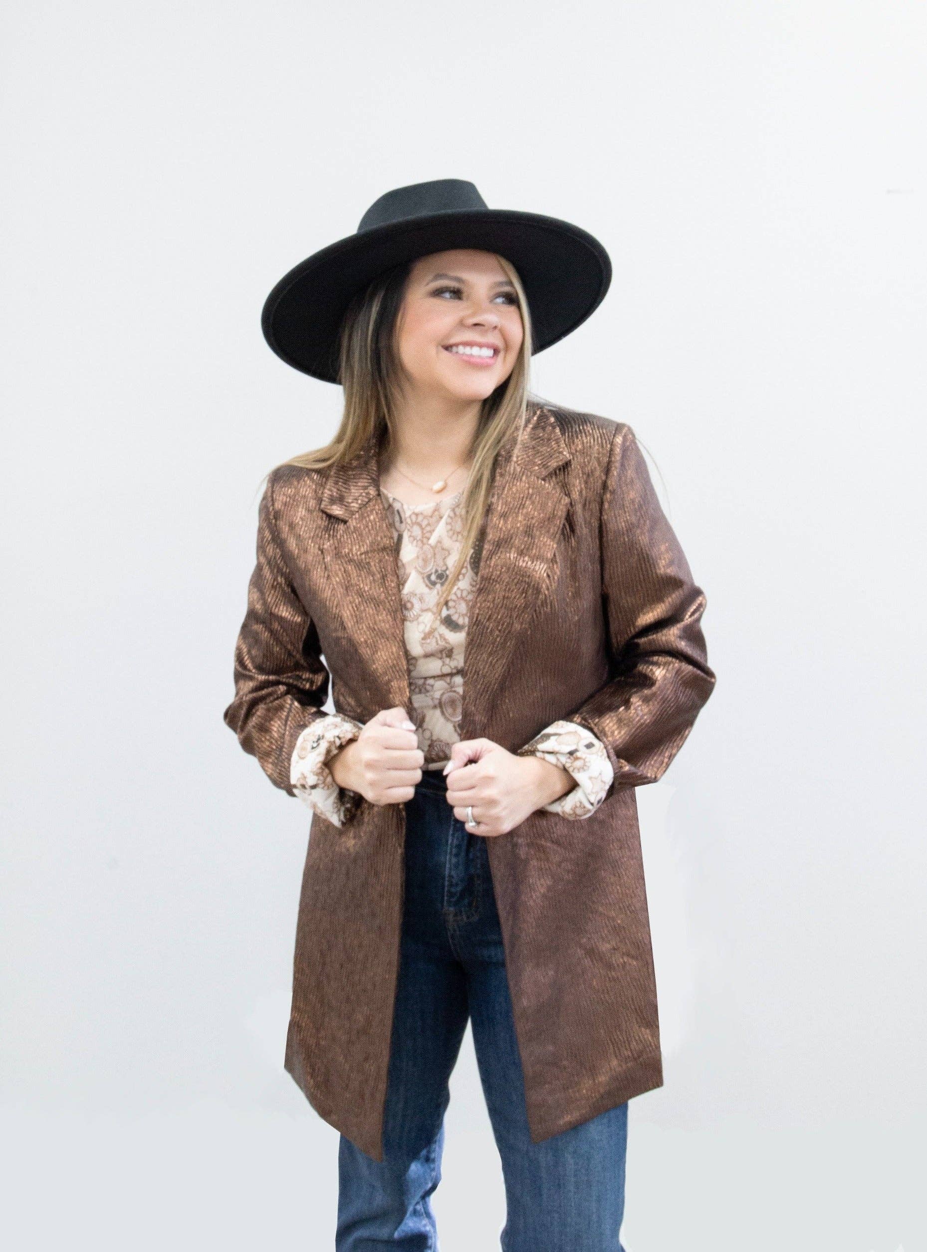 Marron Blazer en cuivre métallique en vente sur Faire0