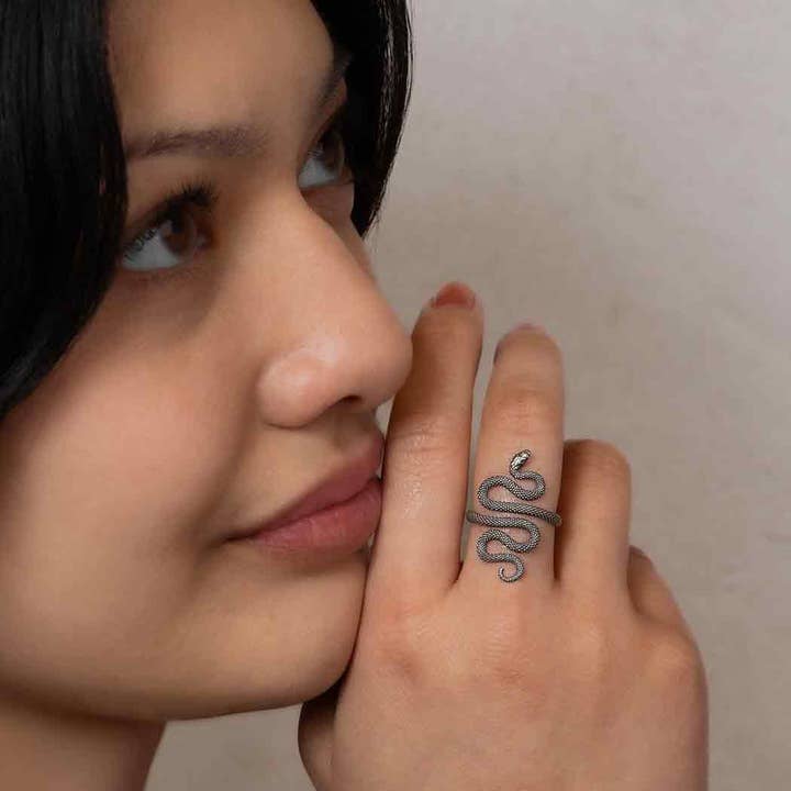 Nina Designs - Wholesale Cocktail/Statement Ring - Sterling Silver or Bronze Textured Adjustable Snake Ring2