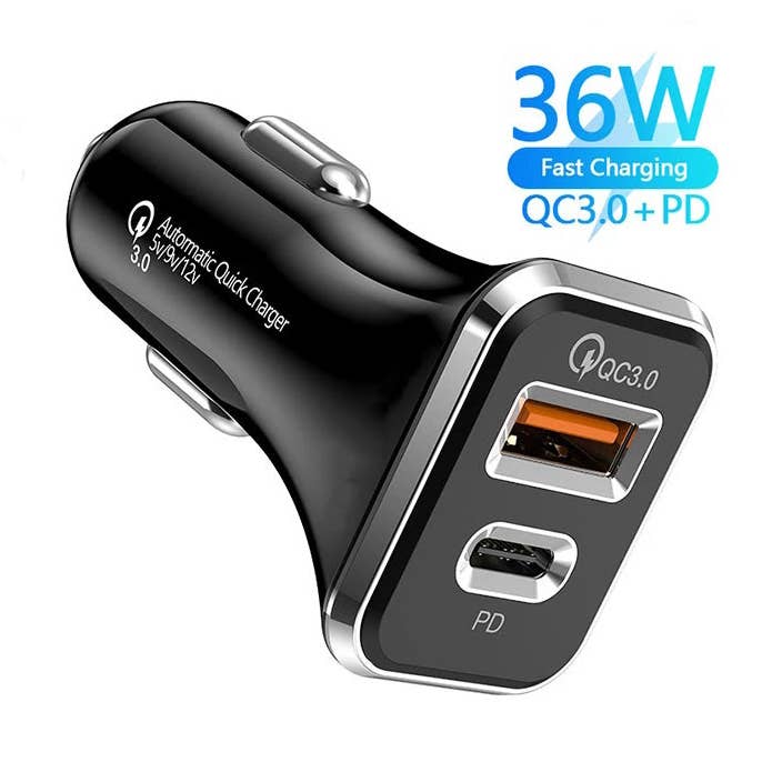 2-ports snabb universell 36W snabb billaddare - Typ-A och typ-c för wholesale av DGN Gadgets