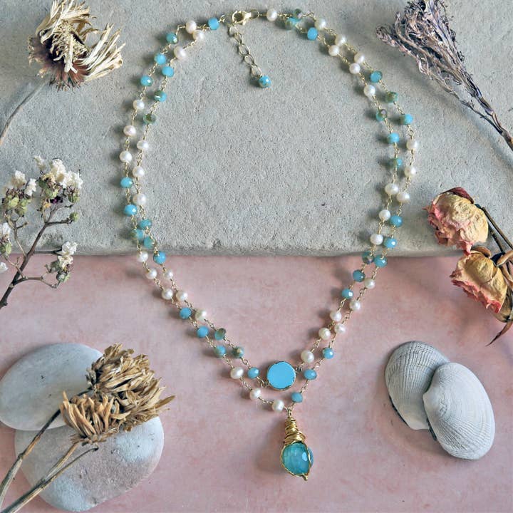 Wire Wrapped Stone Pendant Necklace for wholesale by IST Jewelry