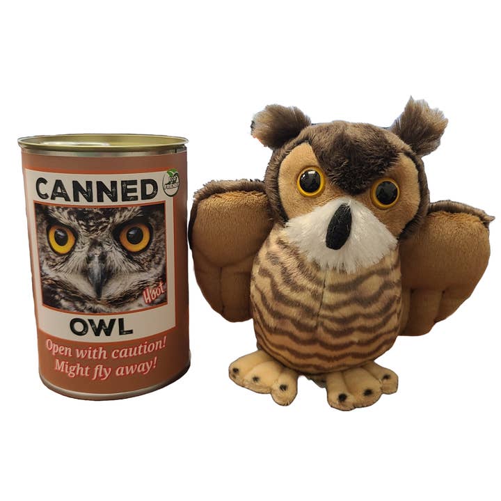 Canned Gifts - Wholesale Stuffed/Plush Toy - Kids & Baby - Hoot the Canned Owl Stuffed Animal Plush in Can Funny Jokes