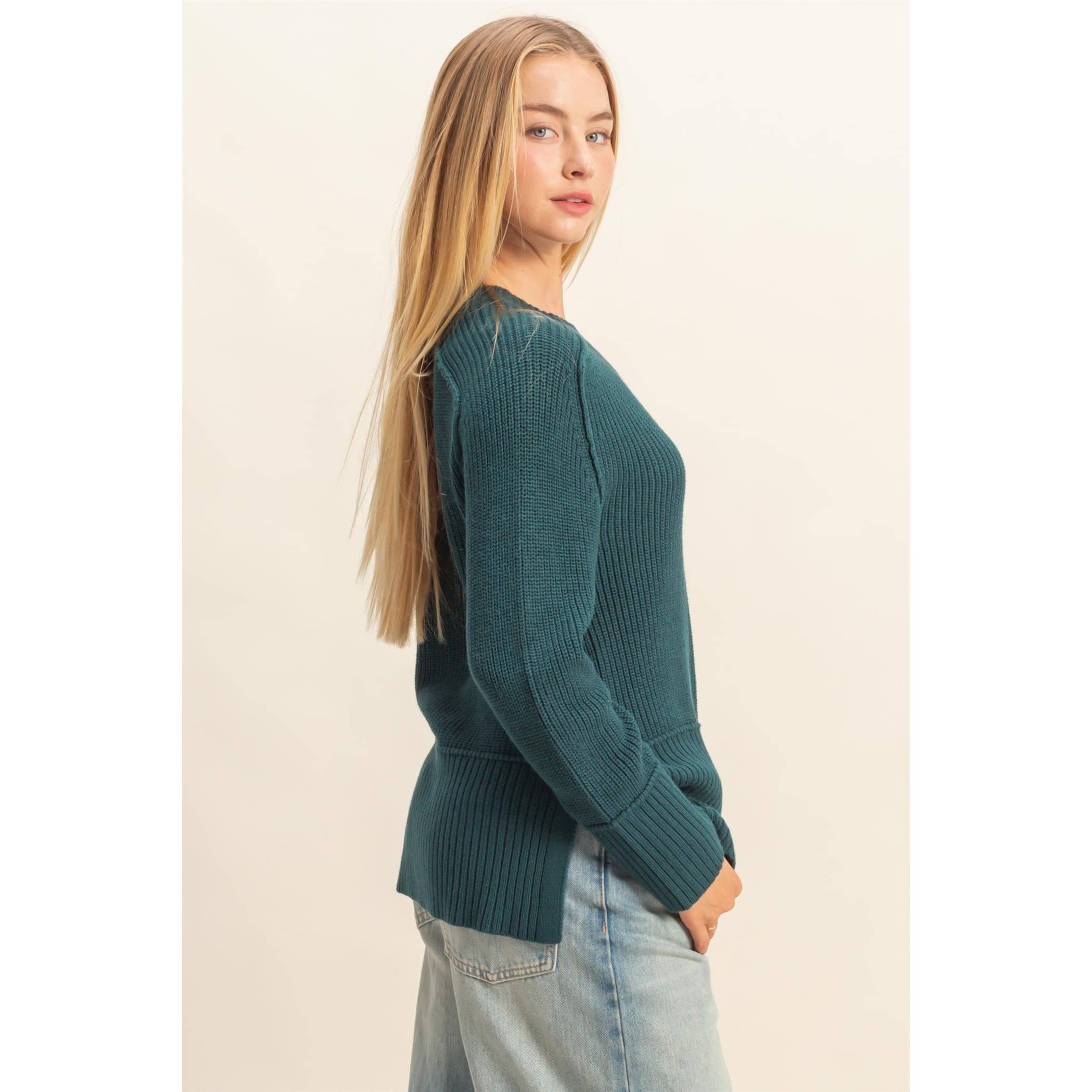 HYFVE - Wholesale Knit Sweater - Women's - Raglan Long Sleeve Side Slit Sweater1