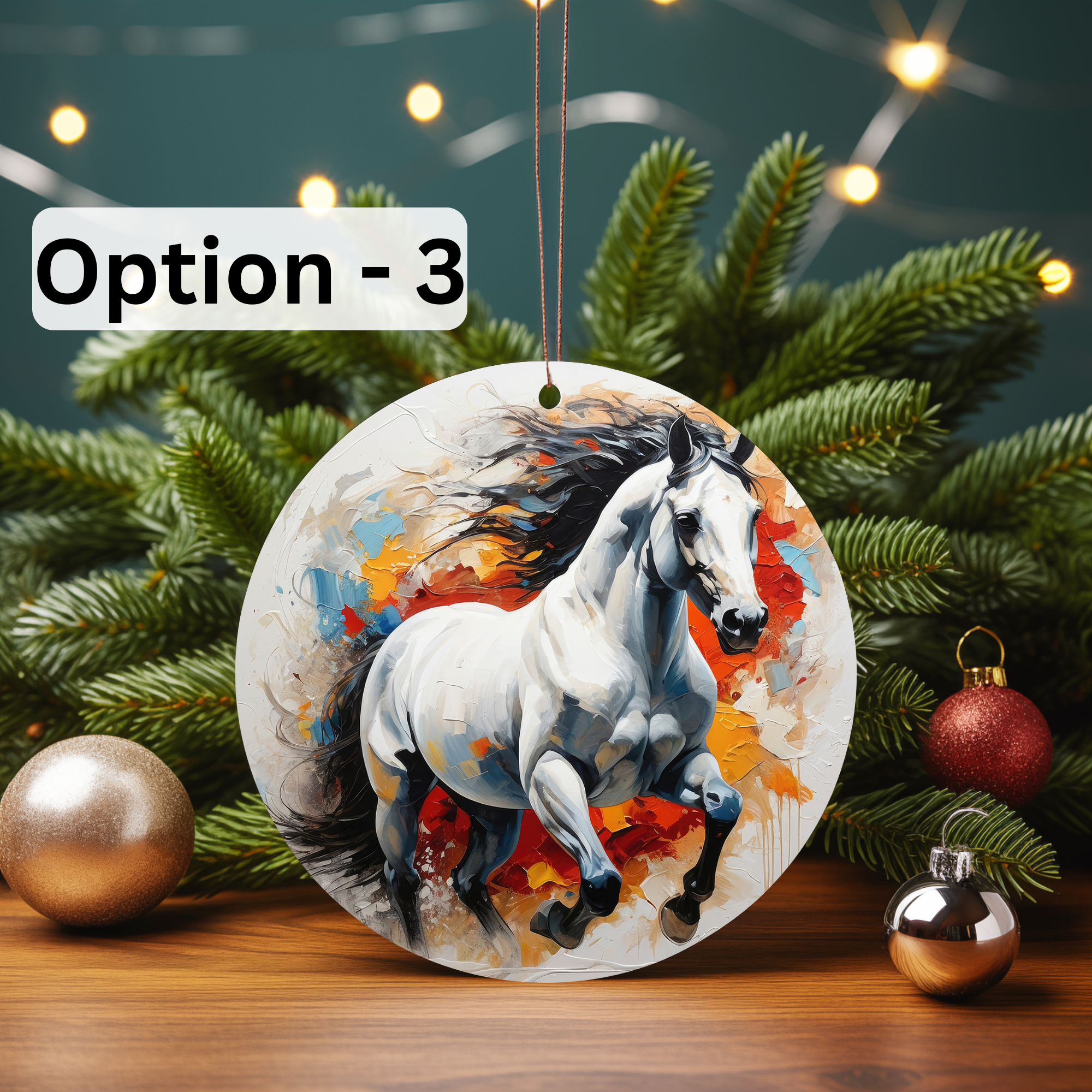 Dark Horse Dream Designs LLC - Wholesale Ornament - 3D Oil Painting Horse, Cermaic Christmas Ornaments6