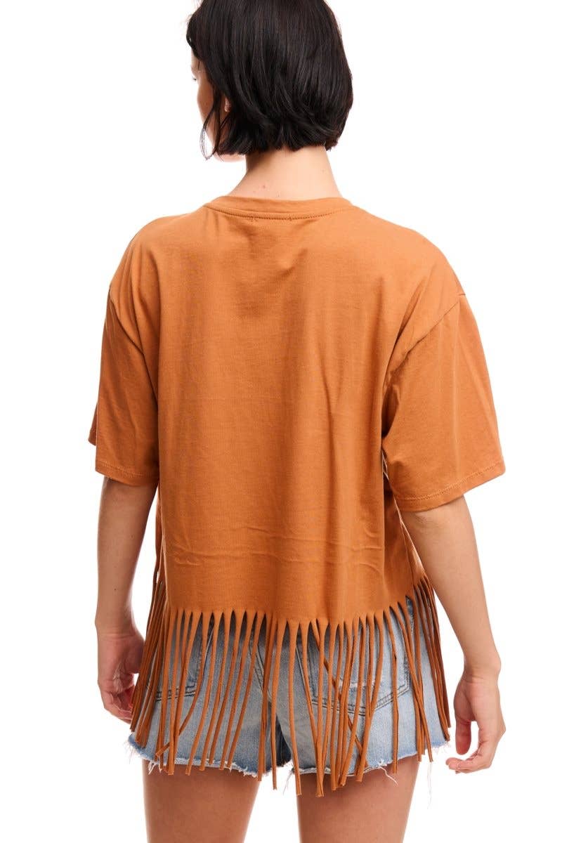 Zutter - Wholesale Screen Printed T-Shirt - Women's - Hold Your Horses Cowgirl Graphic S/S Fringe Tee1