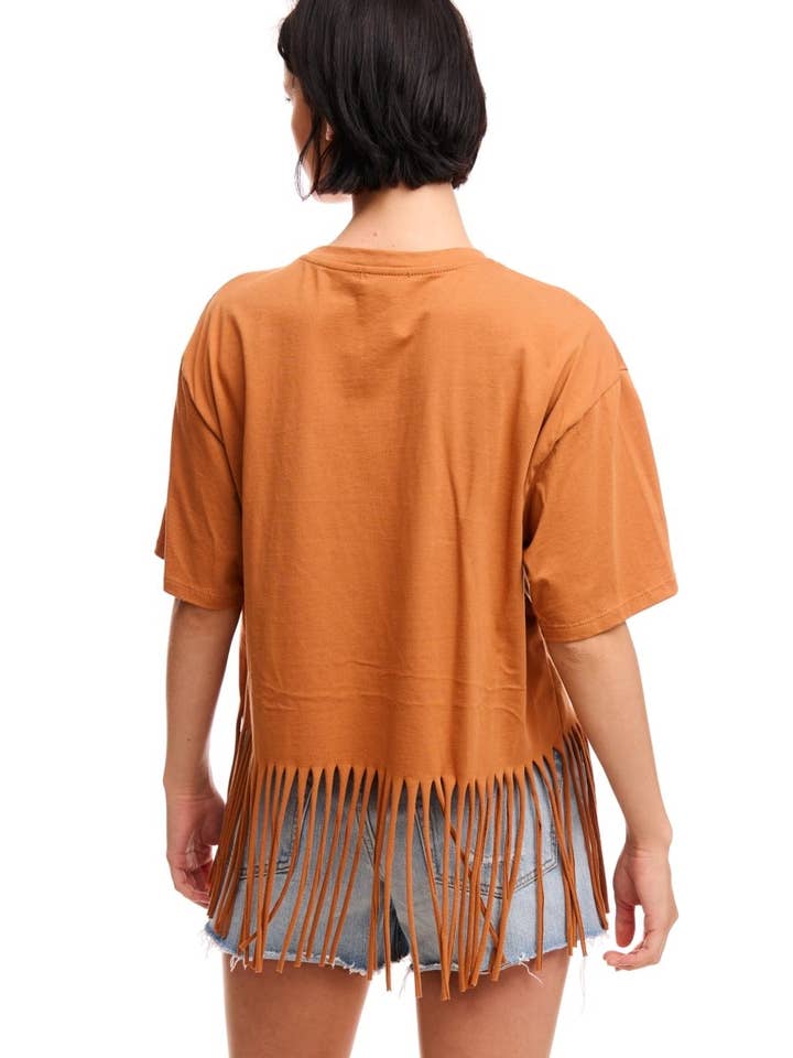 Zutter - Wholesale Screen Printed T-Shirt - Women's - Hold Your Horses Cowgirl Graphic S/S Fringe Tee1