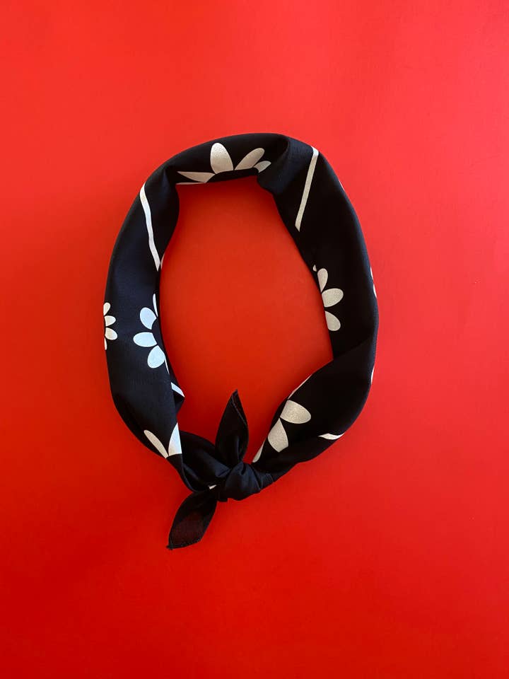 Bloom Black Bandana with White Flowers for wholesale by Son Bandana