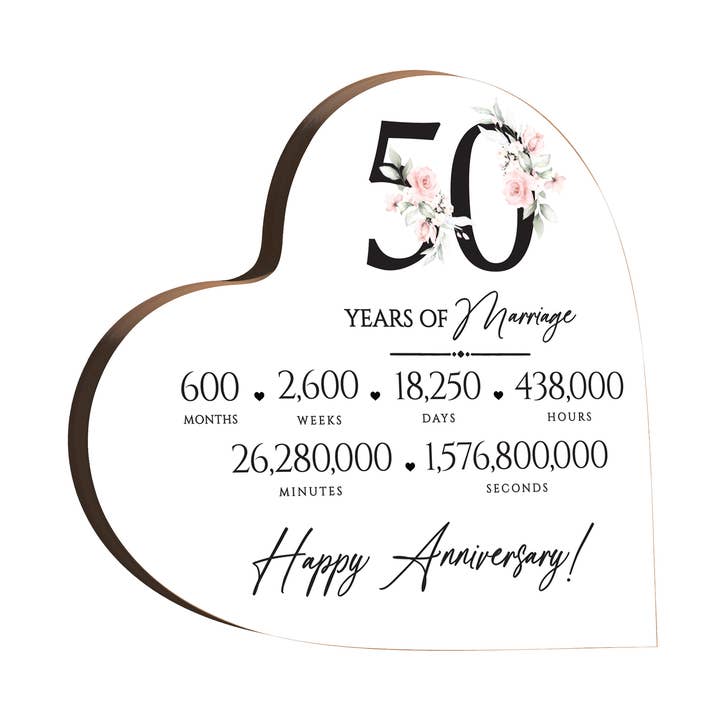 LifeSong Milestones - Wholesale Sign - 50th Golden Anniversary Gift for Couple Heart Block Decor0