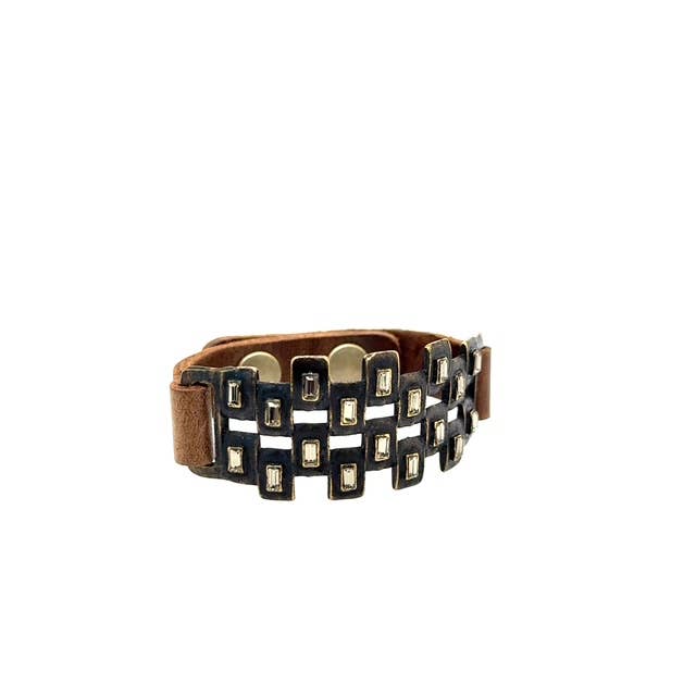 Bracciale in pelle baguette a quadretti per la vendita all'ingrosso da parte di Rebel Designs Accessories
