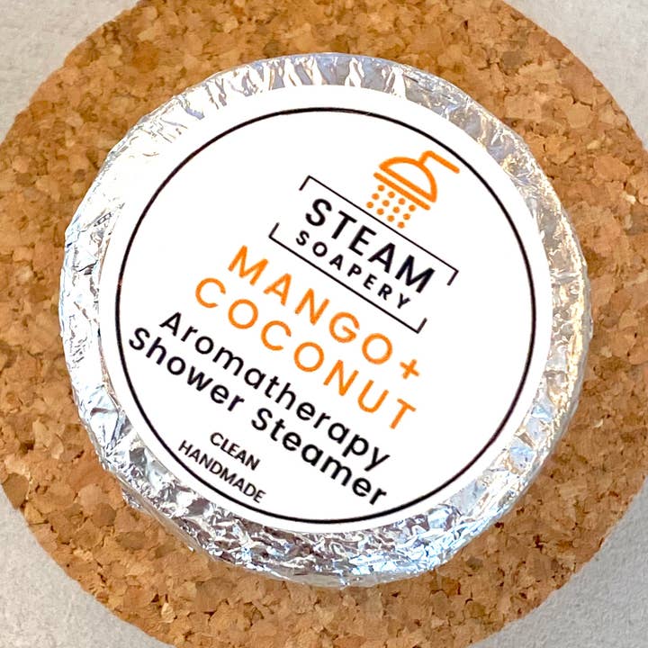 Mango + Coconut Shower Steamer for wholesale by Steam Soapery