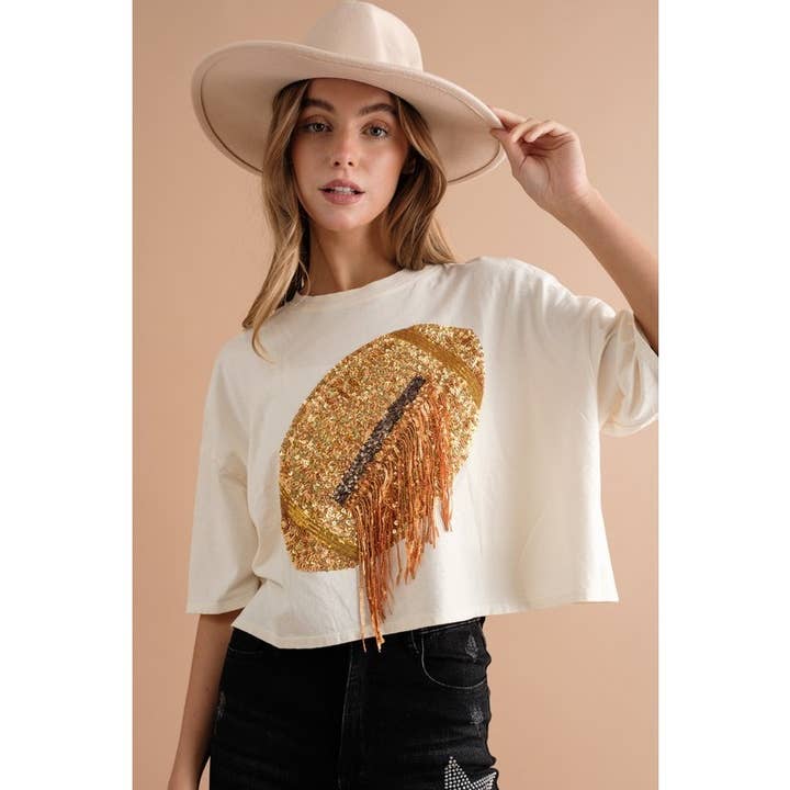 Embellished Sequin Game Day Fringe Embroidered Top for wholesale by BNS