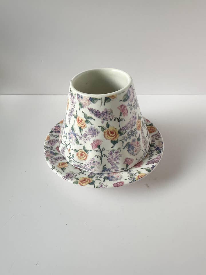 Vintage Floral Ceramic Candle Plate & Shade Set | Cottagecor for wholesale by Heirloom & Honey