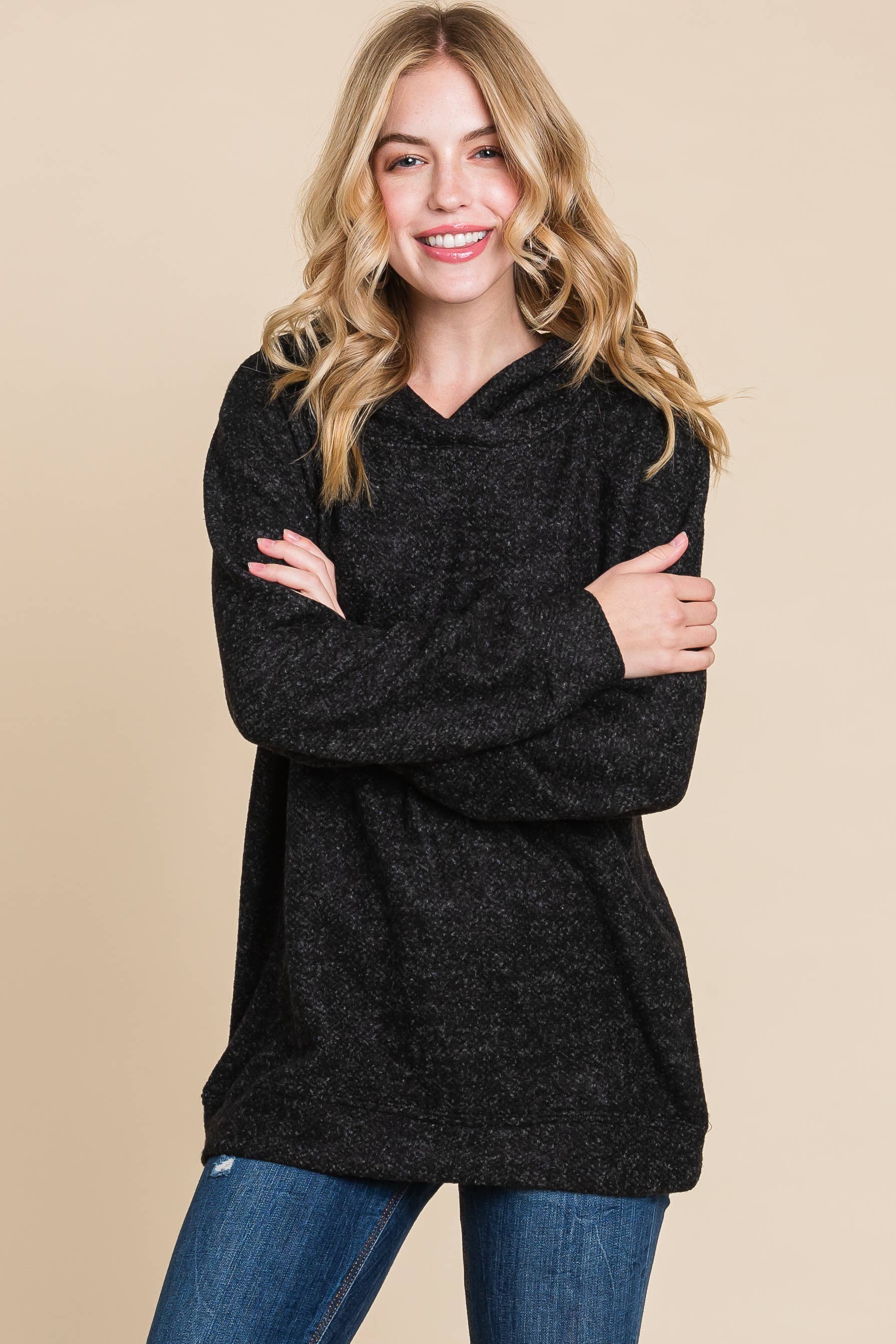 Emerald Collection – wholesale Hoodie – Women's – ETK-8164 Solid Macaroon Knit Hoodie1