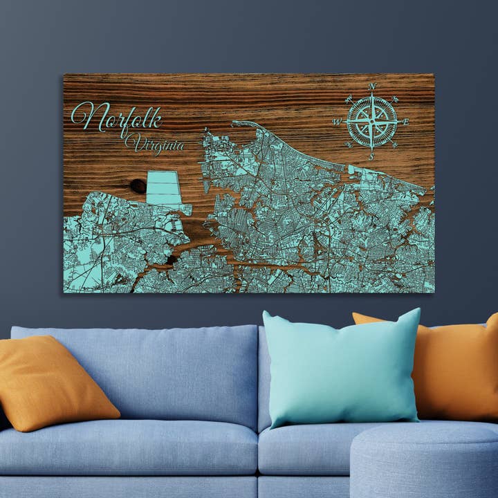 Virginia: Norfolk Street Map for wholesale by Fire & Pine