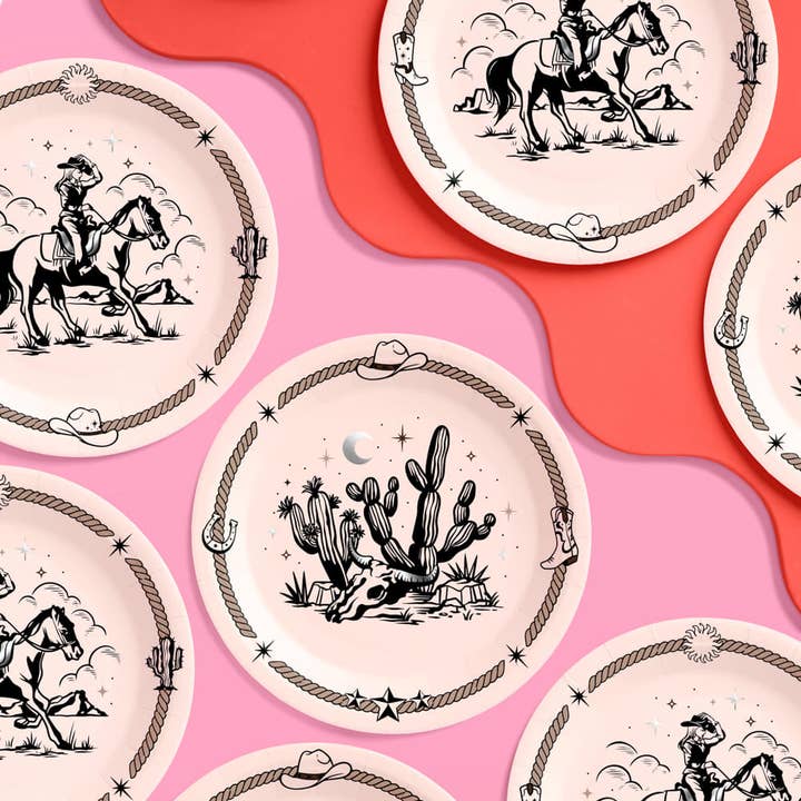 xo, Fetti - Wholesale Disposable Plate - Western Paper Plates, Cowgirl, Cowboy Carter, Rodeo, 24 pcs